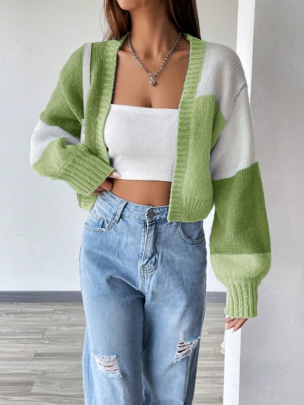 Cardigan Largo con Hombros Caídos y Diseño Colorblock - Image 31