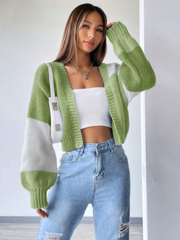 Cardigan Largo con Hombros Caídos y Diseño Colorblock - Image 32