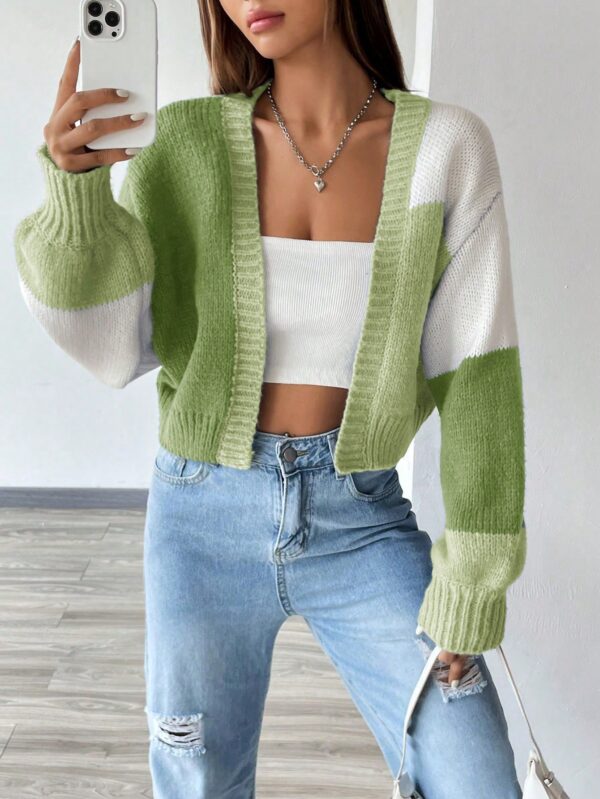 Cardigan Largo con Hombros Caídos y Diseño Colorblock - Image 33