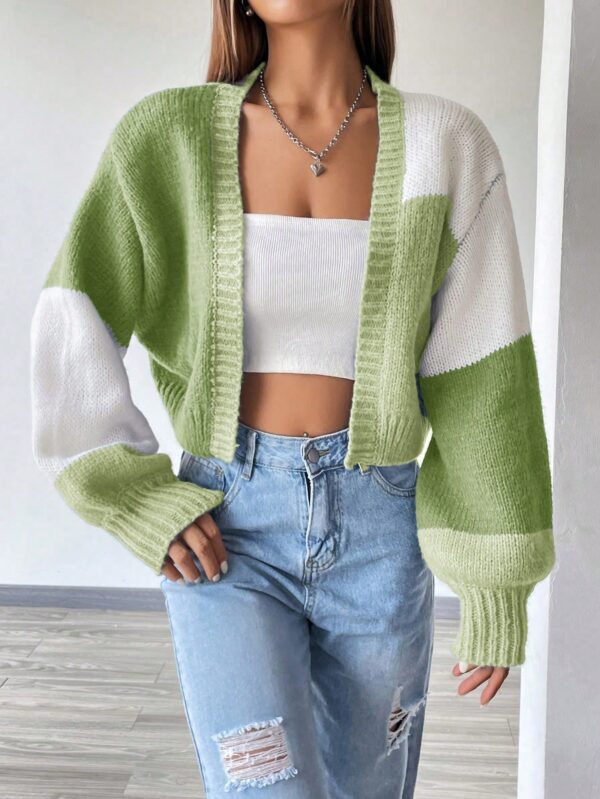 Cardigan Largo con Hombros Caídos y Diseño Colorblock - Image 35