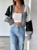 Cardigan Largo con Hombros Caídos y Diseño Colorblock