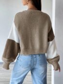 Cardigan Largo con Hombros Caídos y Diseño Colorblock