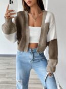Cardigan Largo con Hombros Caídos y Diseño Colorblock