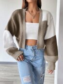 Cardigan Largo con Hombros Caídos y Diseño Colorblock