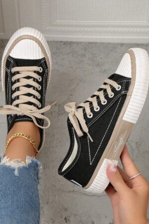 Zapatillas Vintage Colorblock para Mujer, Cordones, Planas y Cómodas