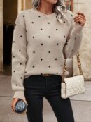 Sweater Puntilla Lunares, Manga Larga y Hombros Caídos