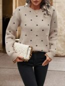 Sweater Puntilla Lunares, Manga Larga y Hombros Caídos