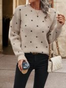 Sweater Puntilla Lunares, Manga Larga y Hombros Caídos