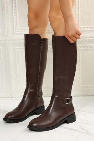 Botas de Montar Marrones con Correa de Hebilla para Invierno