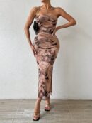 Vestido Strapless Tie Dye con Abertura Lateral y Ruched