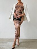 Vestido Strapless Tie Dye con Abertura Lateral y Ruched