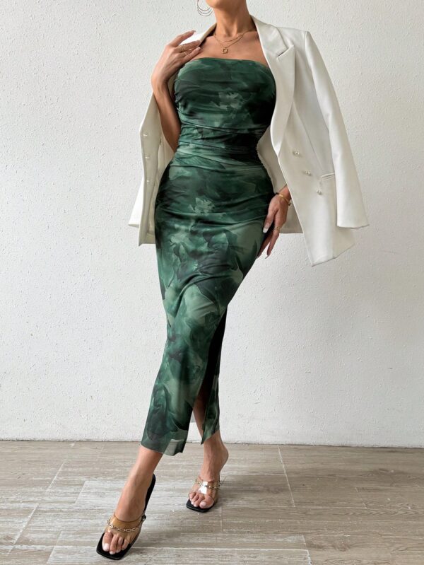 Vestido Strapless Tie Dye con Abertura Lateral y Ruched - Image 110