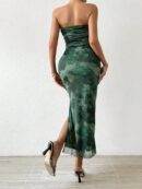 Vestido Strapless Tie Dye con Abertura Lateral y Ruched
