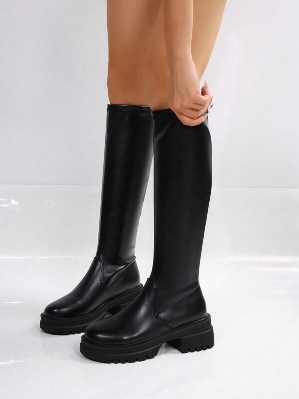 Botas Cortas de Cuero Negras para Mujer, Estilo Caballero de Otoño e Invierno - Image 5