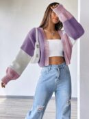 Cardigan Largo con Hombros Caídos y Diseño Colorblock