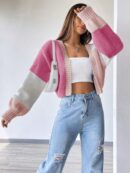 Cardigan Largo con Hombros Caídos y Diseño Colorblock