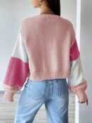 Cardigan Largo con Hombros Caídos y Diseño Colorblock