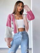 Cardigan Largo con Hombros Caídos y Diseño Colorblock