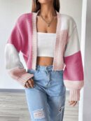 Cardigan Largo con Hombros Caídos y Diseño Colorblock