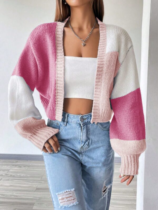 Cardigan Largo con Hombros Caídos y Diseño Colorblock - Image 39