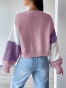 Cardigan Largo con Hombros Caídos y Diseño Colorblock