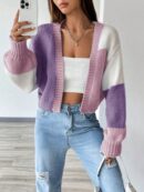 Cardigan Largo con Hombros Caídos y Diseño Colorblock