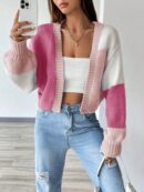 Cardigan Largo con Hombros Caídos y Diseño Colorblock