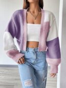 Cardigan Largo con Hombros Caídos y Diseño Colorblock