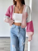 Cardigan Largo con Hombros Caídos y Diseño Colorblock