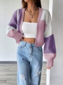 Cardigan Largo con Hombros Caídos y Diseño Colorblock