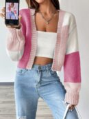 Cardigan Largo con Hombros Caídos y Diseño Colorblock