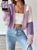 Cardigan Largo con Hombros Caídos y Diseño Colorblock