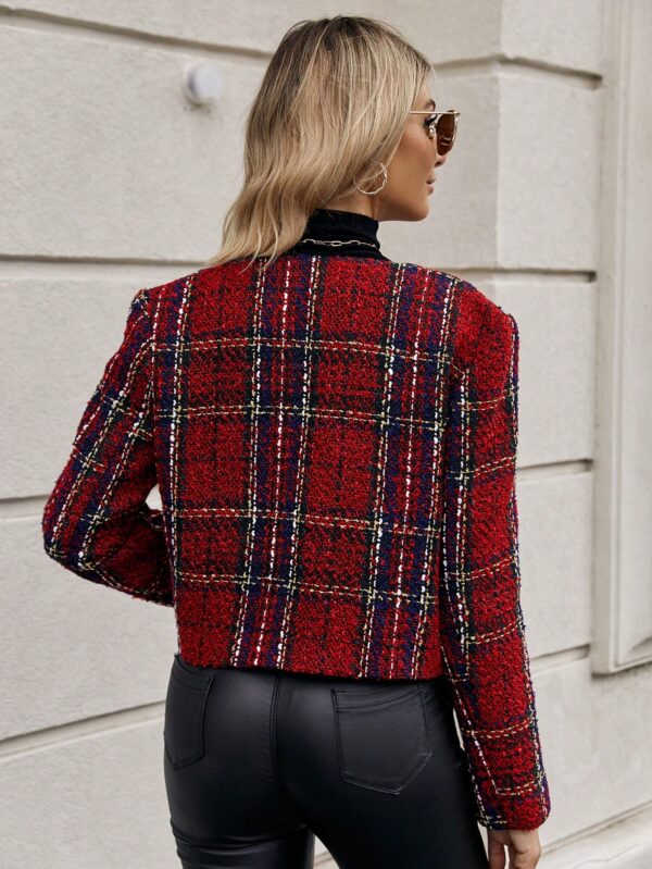 Abrigo de Tweed Abierto con Diseño Escocés y Bolsillo Solapa - Image 7