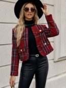 Abrigo de Tweed Abierto con Diseño Escocés y Bolsillo Solapa