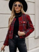 Abrigo de Tweed Abierto con Diseño Escocés y Bolsillo Solapa