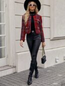 Abrigo de Tweed Abierto con Diseño Escocés y Bolsillo Solapa