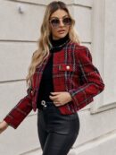 Abrigo de Tweed Abierto con Diseño Escocés y Bolsillo Solapa