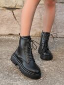 Botas de Cordones con Detalle de Mármol Negro