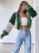 Cardigan Largo con Hombros Caídos y Diseño Colorblock