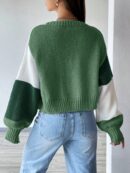Cardigan Largo con Hombros Caídos y Diseño Colorblock