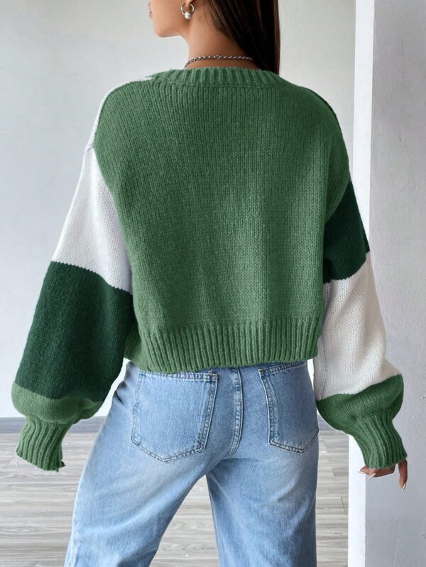 Cardigan Largo con Hombros Caídos y Diseño Colorblock - Image 51