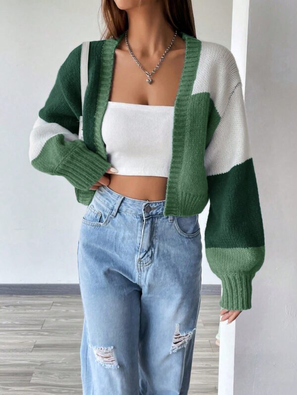 Cardigan Largo con Hombros Caídos y Diseño Colorblock - Image 52