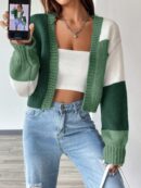 Cardigan Largo con Hombros Caídos y Diseño Colorblock