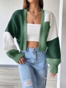 Cardigan Largo con Hombros Caídos y Diseño Colorblock