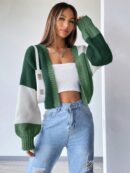 Cardigan Largo con Hombros Caídos y Diseño Colorblock