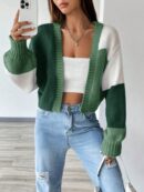 Cardigan Largo con Hombros Caídos y Diseño Colorblock