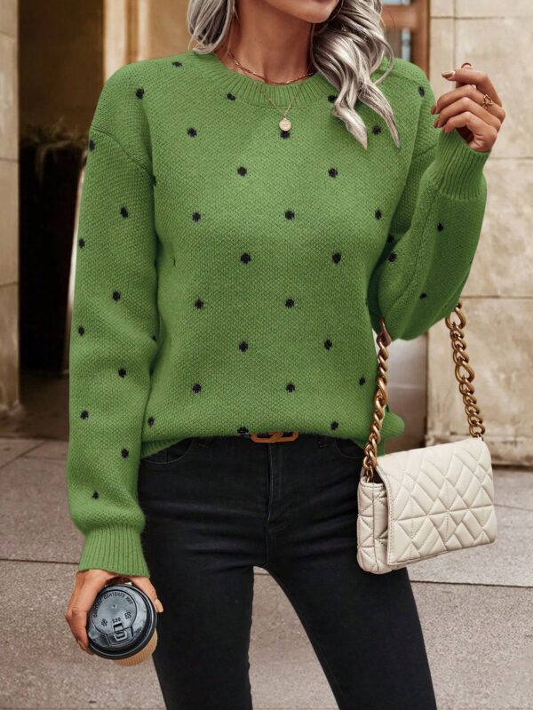 Sweater Puntilla Lunares, Manga Larga y Hombros Caídos - Image 39