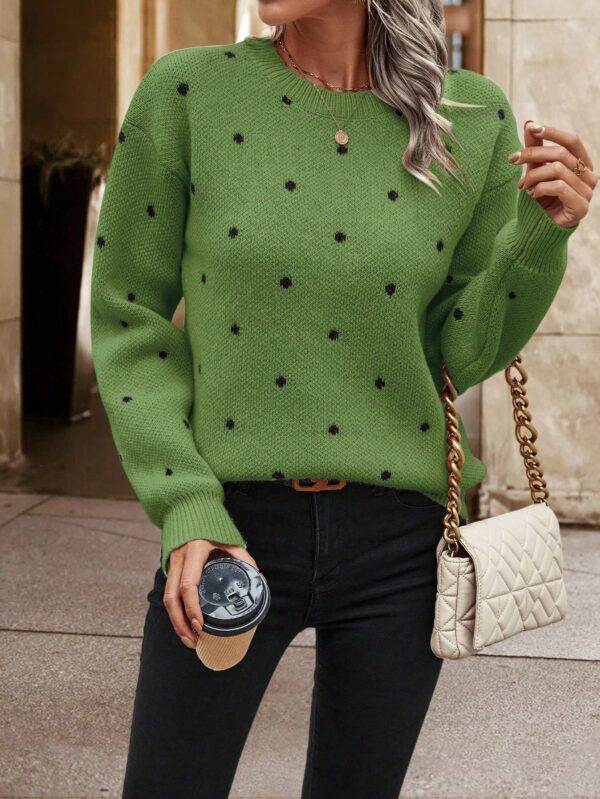 Sweater Puntilla Lunares, Manga Larga y Hombros Caídos - Image 40