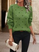 Sweater Puntilla Lunares, Manga Larga y Hombros Caídos