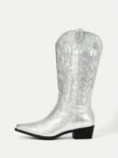 Botas de Tacón Medio con Bordados Estilo Western y Acabado Brillante